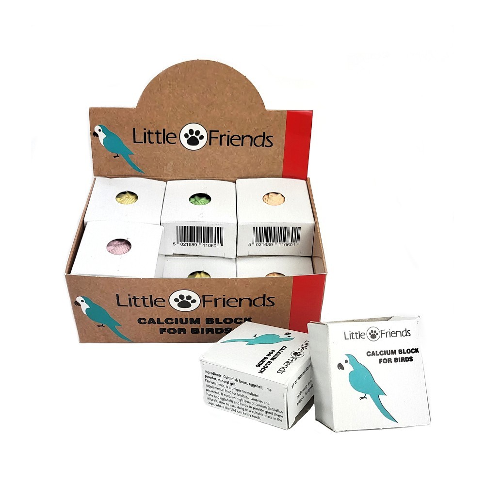 Little Friends Vápníkový blok pro exotické ptactvo, krabička 12ks á 24g