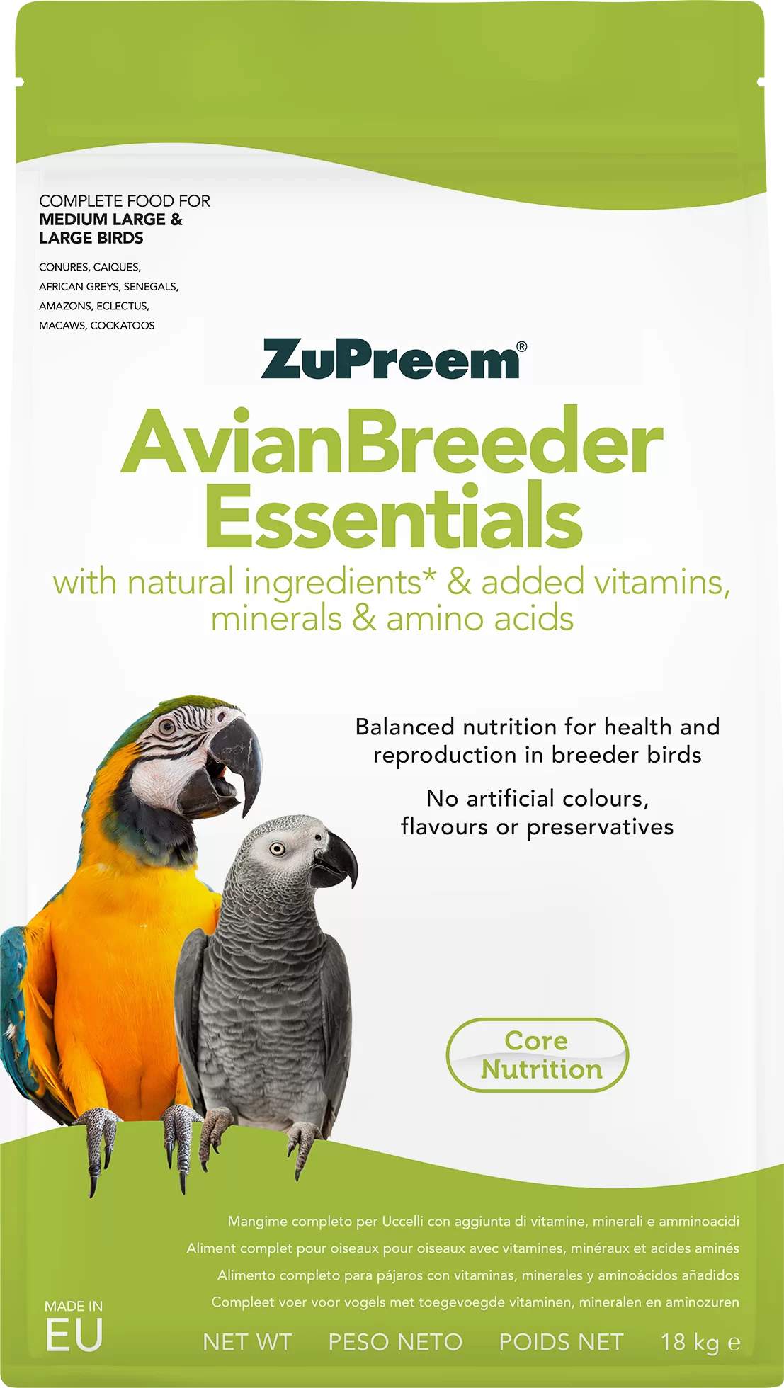 ZuPreem Essentials AvianBreeder M/L 18 kg komletní krmivo pro středně velké a velké papoušky pro chovnou sezónu