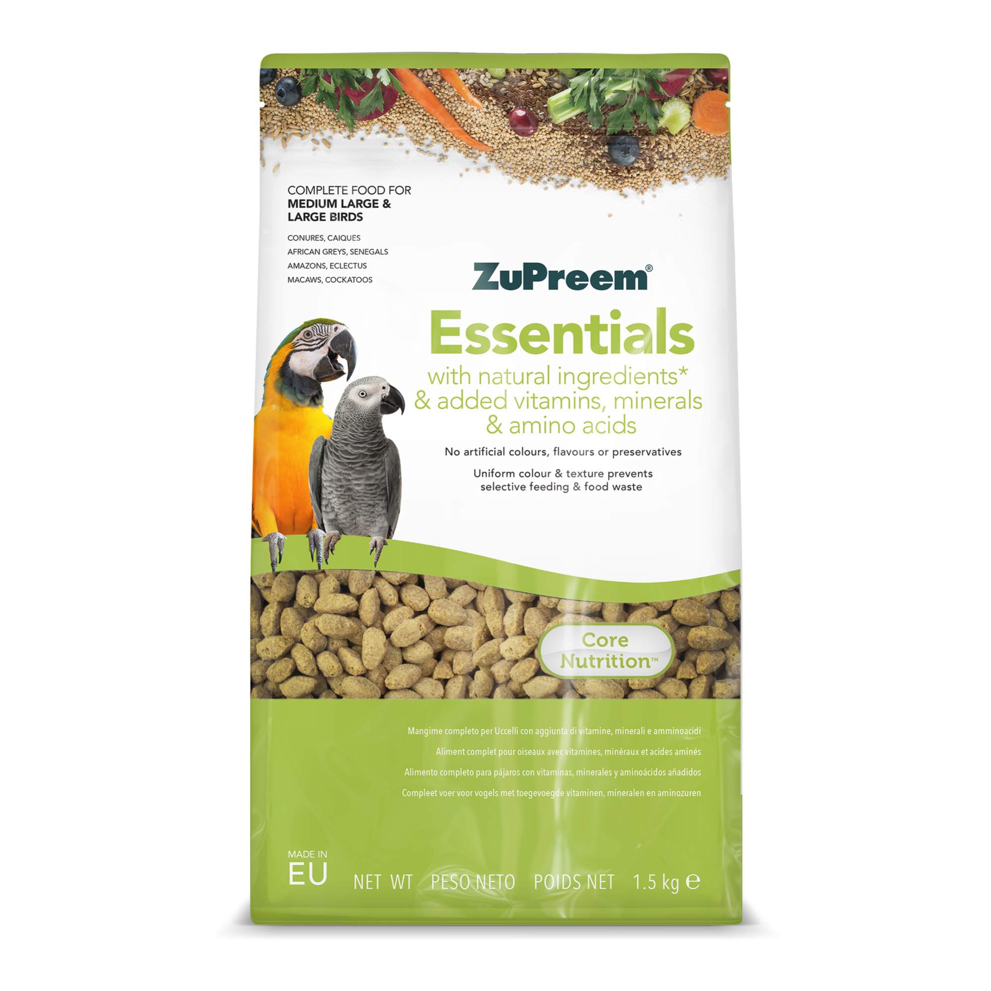 ZuPreem Essentials M/L 7,5 kg komletní krmivo pro středně velké a velké papoušky mimo chovnou sezónu