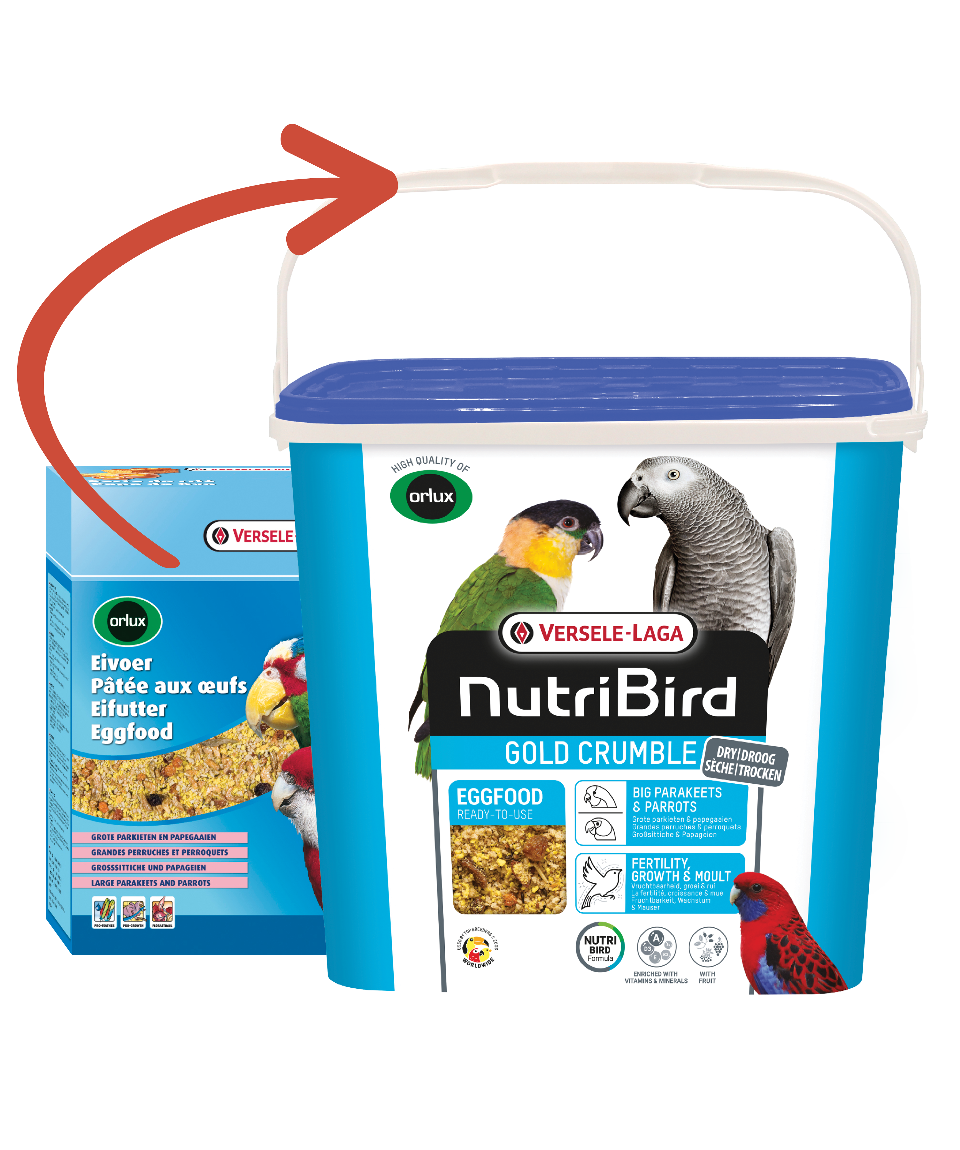 VERSELE-LAGA NutriBird Gold Crumble vaječné krmivo suché pro střední a velké papoušky se sušeným hmyzem a ovocem 4 kg